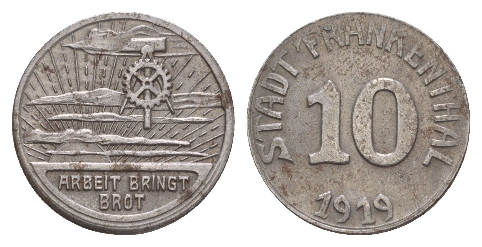 Франкенталь 10 пфеннигов 1919 Funck 135.13, Men05 7461.1, Men18 9382.1 железо 4659-337