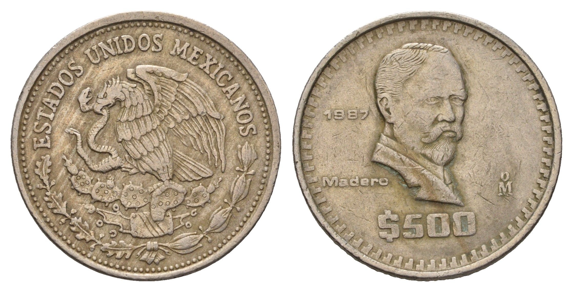 Мексика 500 песо 1987 Мо, Франсиско Игнасио Мадеро KM 529 медно-никель 4692-916