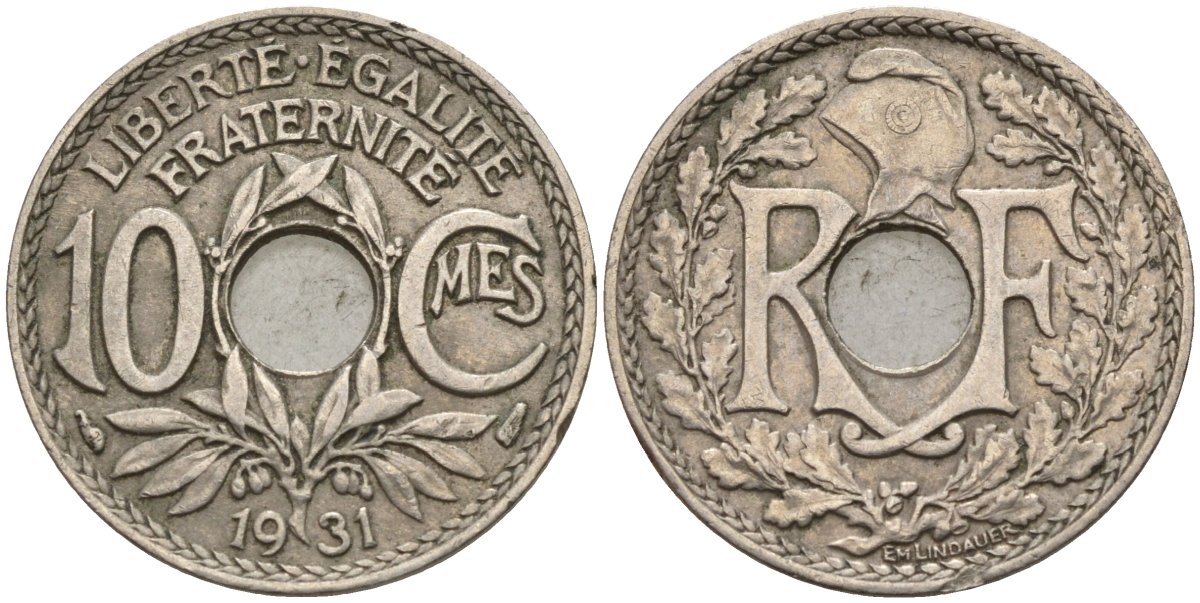 Франция 10 сантимов 1931 KM 866a, Le Franc 138.3 медно-никель 4143-1013