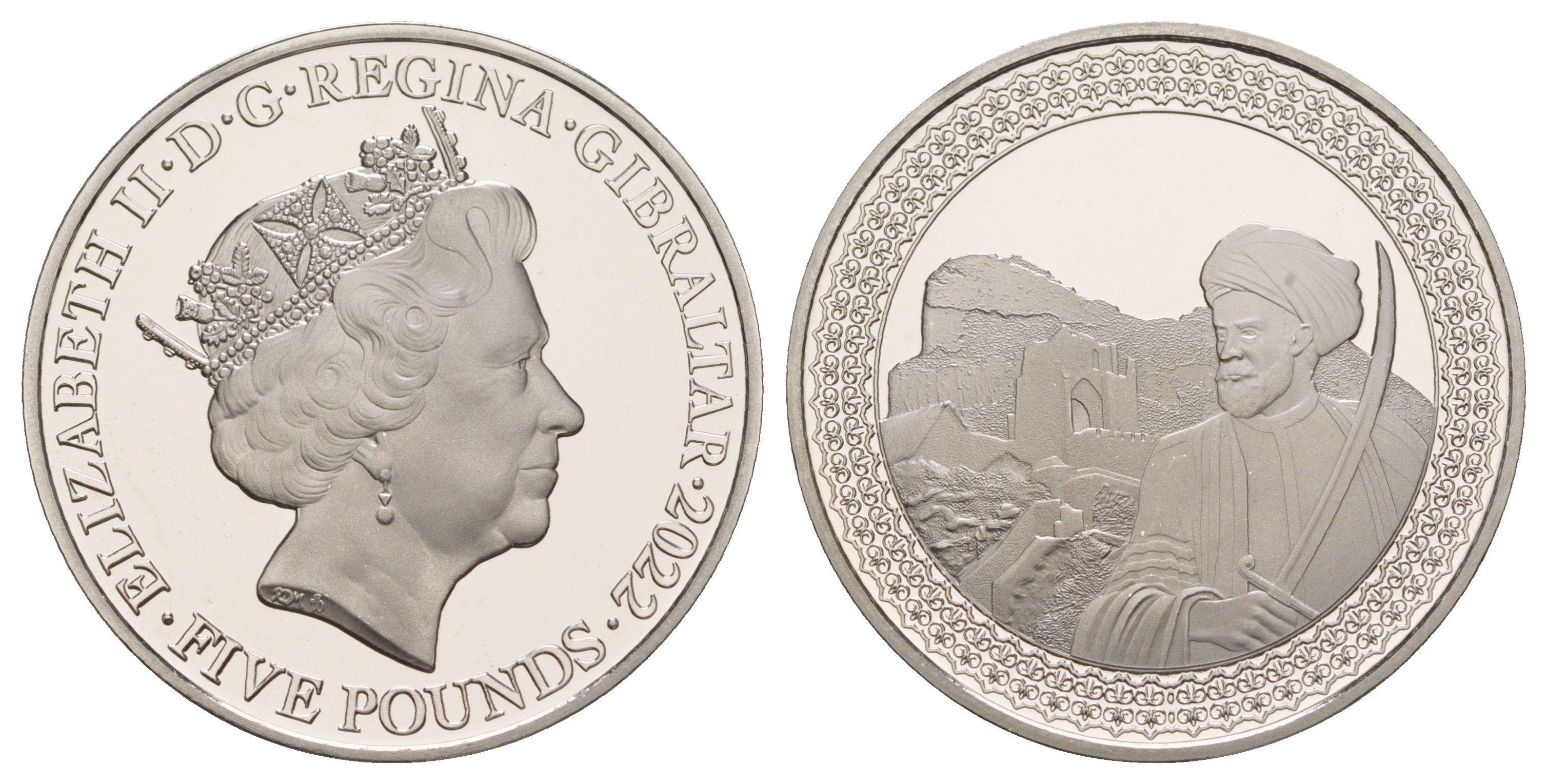 Гибралтар 5 фунтов 2022 Тарик ибн Зияд KM NEW медно-никель  PROOF  1088-9-22