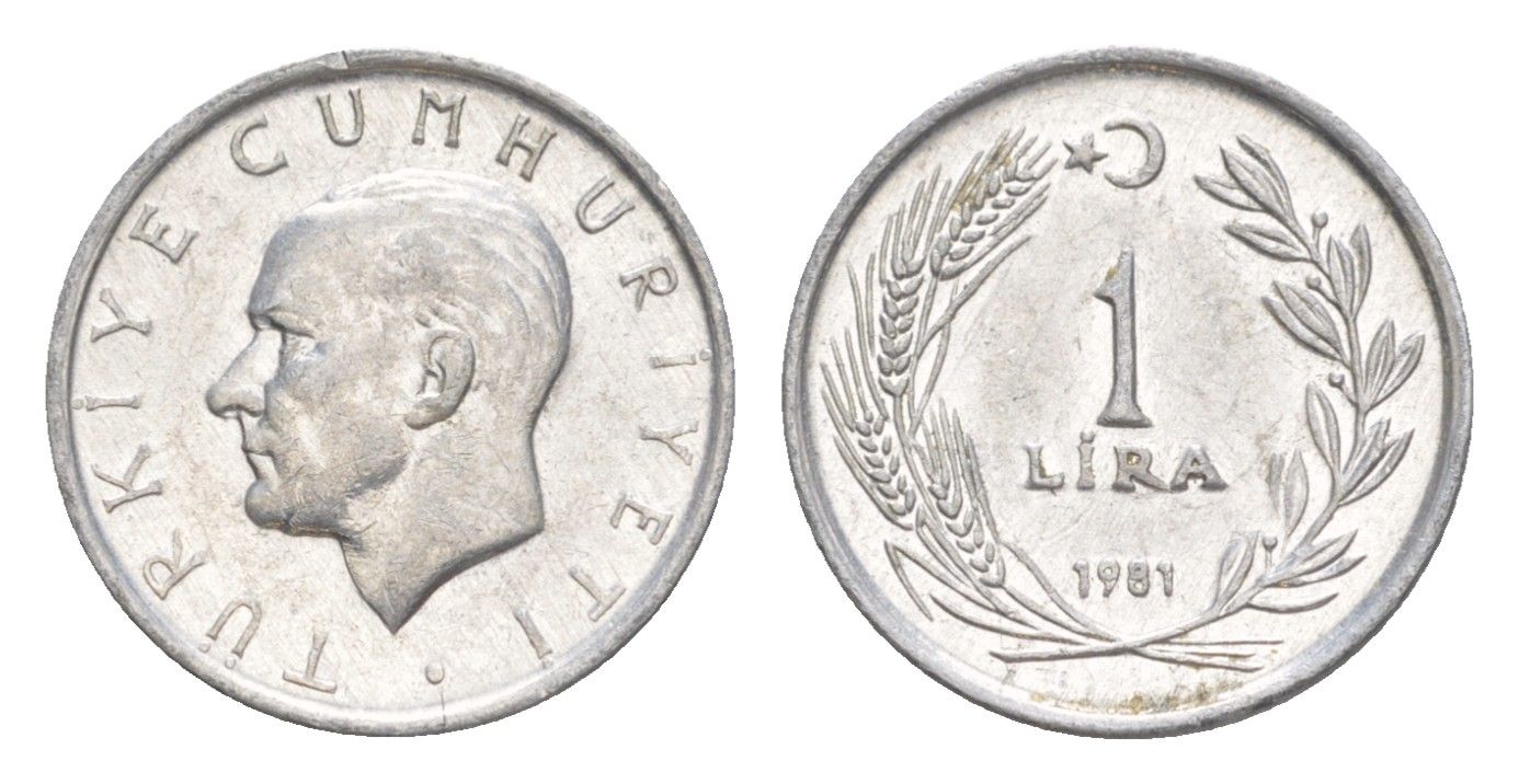 Турция 1 лира 1981 Кемаль Ататюрк KM 943 алюминий UNC 4647-628