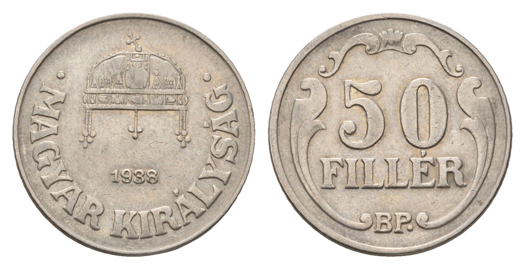 Венгрия 50 филлеров 1938 KM 509 медно-никель 46-246