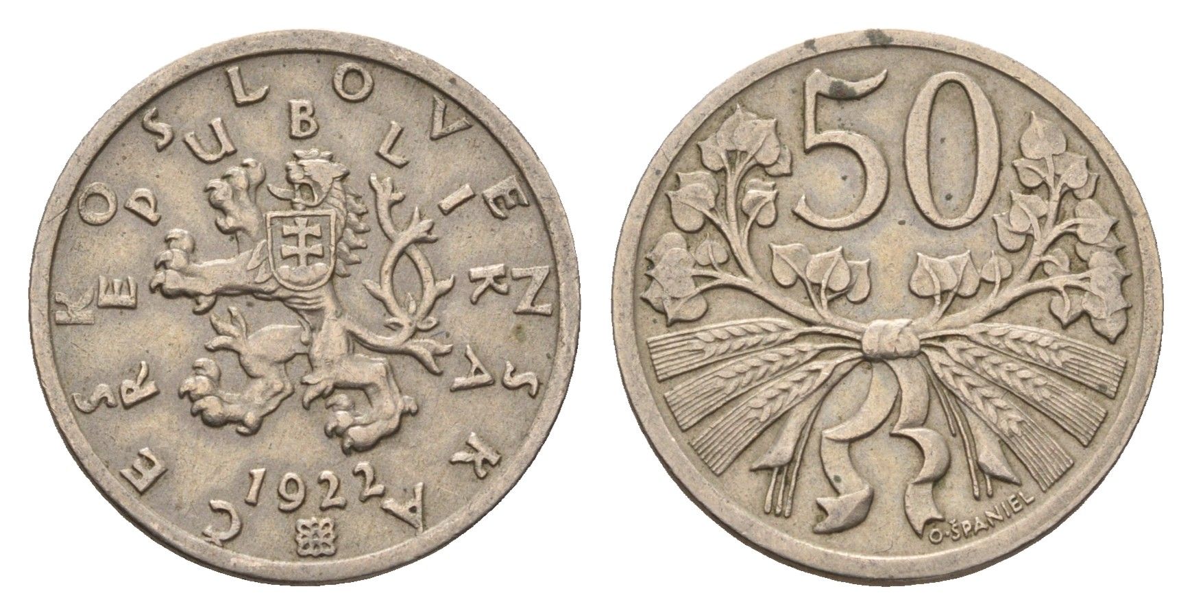 Чехословакия 50 геллеров 1922 KM 2 медно-никель 3955-122