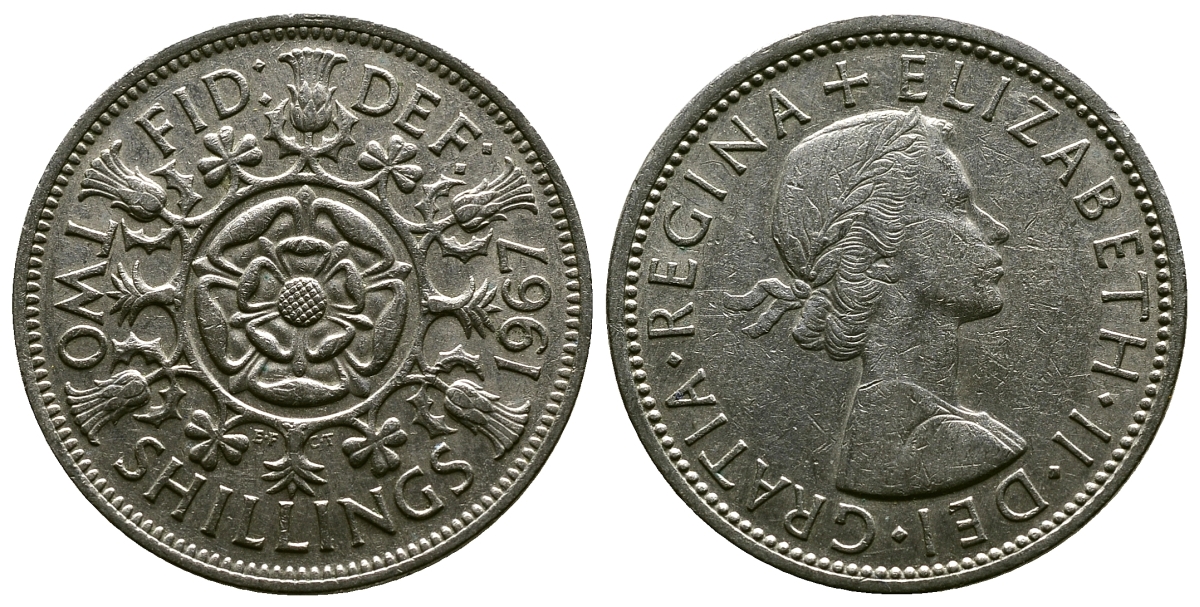 Великобритания 2 шиллинга (флорин) 1967 Елизавета II (1952-2022) KM 906, Spink 4146 медно-никель 4382-823