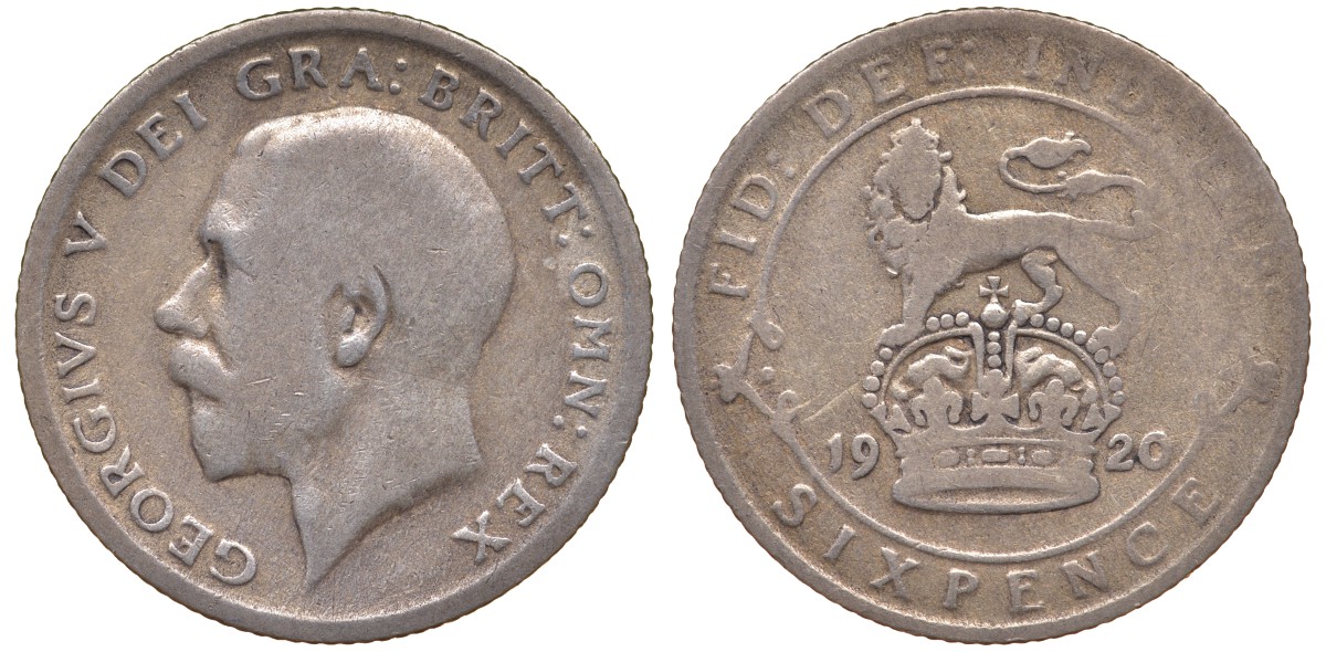 Великобритания 6 пенсов 1920 Георг V (1910-1936), пограничный год KM 815 или 815a.1, Spink 4014 или 4024 серебро серебро 4539-135 4124-717