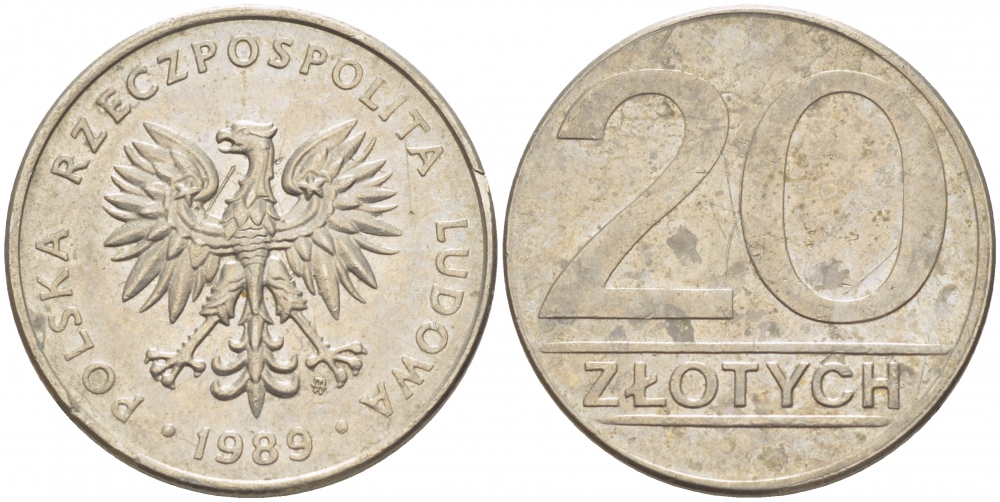ПОЛЬША 20 ЗЛОТЫХ 1989 MW KM 153.2 медно-никель 77-722