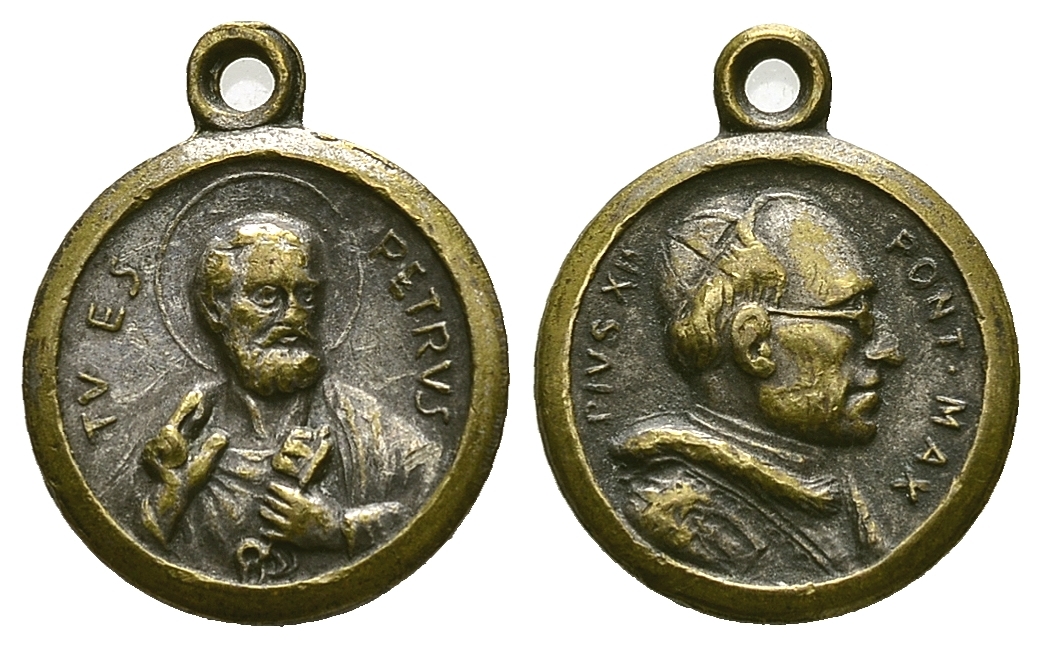 Ватикан медаль шейная ND Святой Петр, Понтифик Пий XII, диаметр 13 мм., вес 1,4 гр. бронза 4385-646