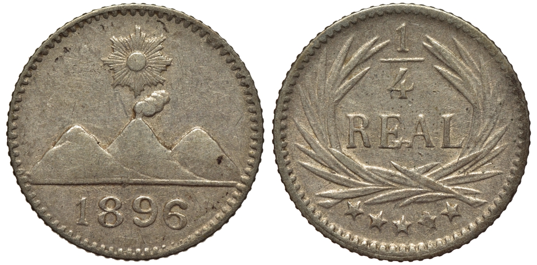 Гватемала 1/4 реала 1896 5 звезд, Испанское правление KM 162 серебро 116-1221