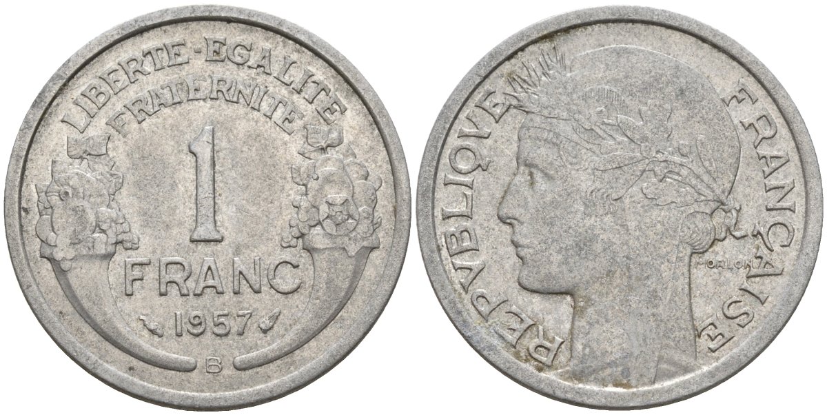 Франция 1 франк 1957 B KM 885a.2 алюминий 4142-1012