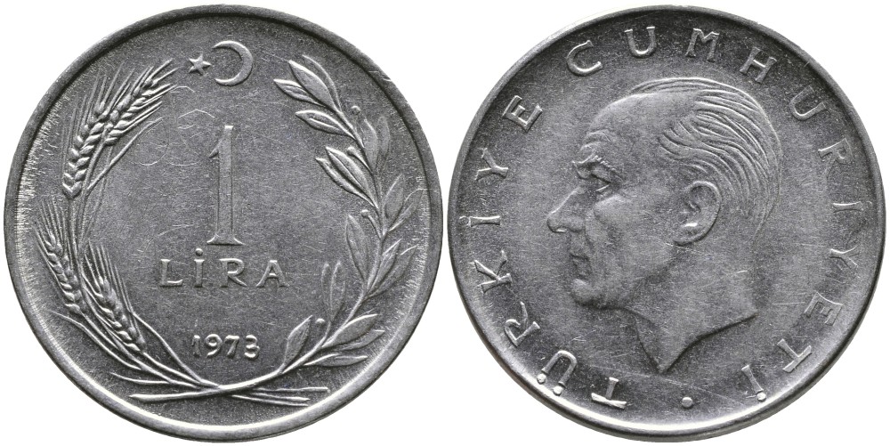 Турция 1 лира 1973 Мустафа Кемаль Ататюрк KM 889а.2 нержавеющая сталь 4364-1912