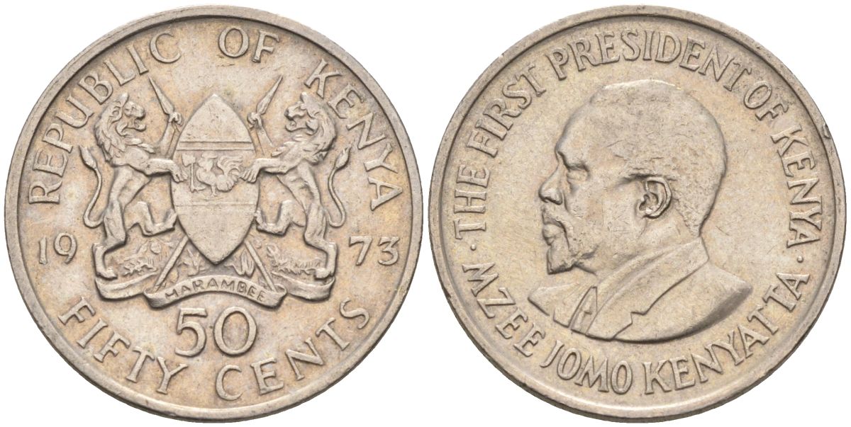 Кения 50 центов 1973 Джомо Кениата KM 13 медно-никель 4124-753
