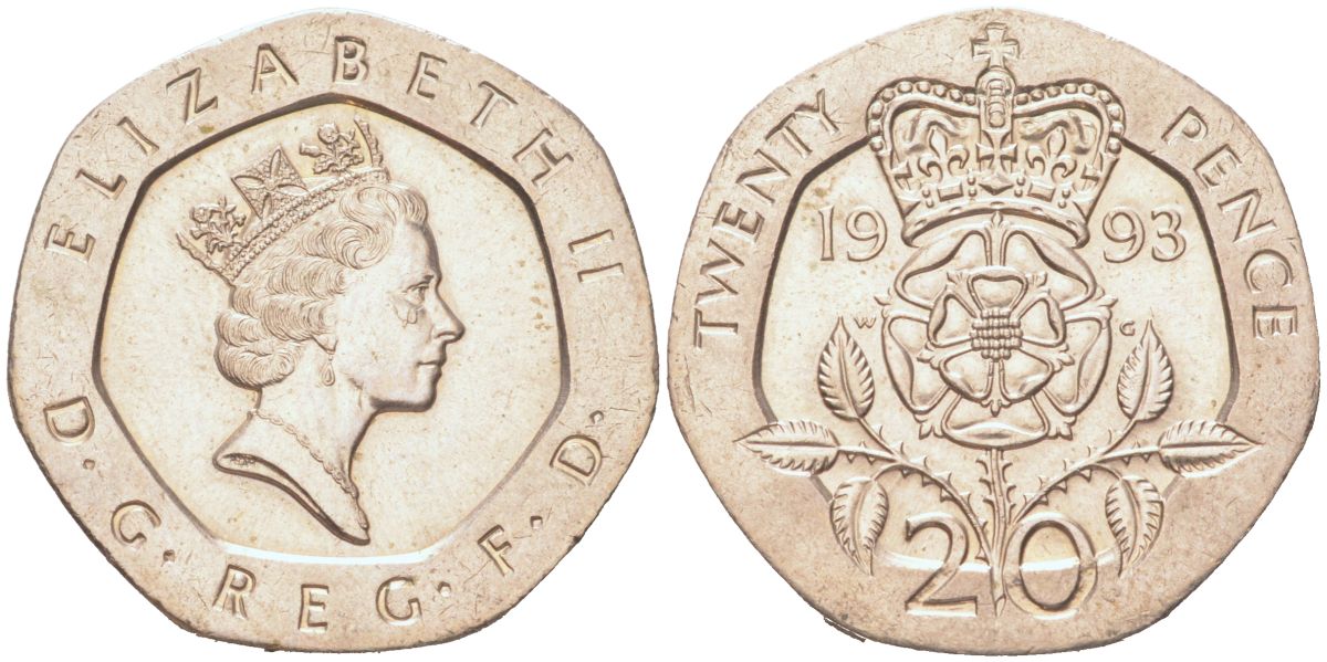 Великобритания 20 пенсов 1993 Елизавета II (1952-2022) KM 939, Spink G2 медно-никель aUNC 4614-827