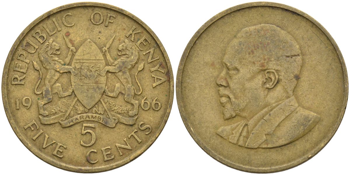 Кения 5 центов 1966 Джомо Кениата KM 1 никель латунь 4126-946