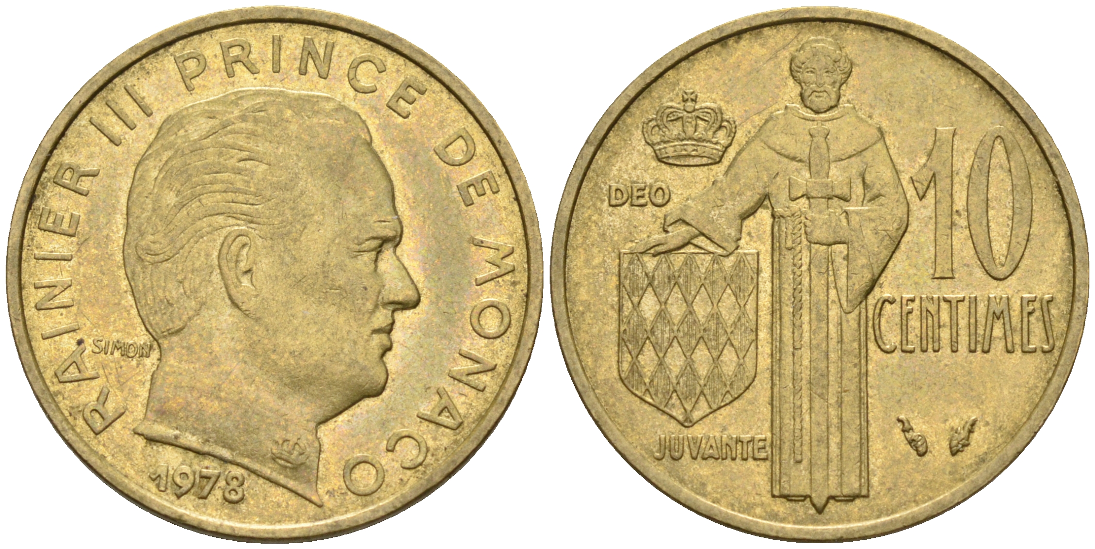 Монако 10 сантимов 1978 Ренье III (1949-2005) KM 142  алюминиевая бронза    4169-315