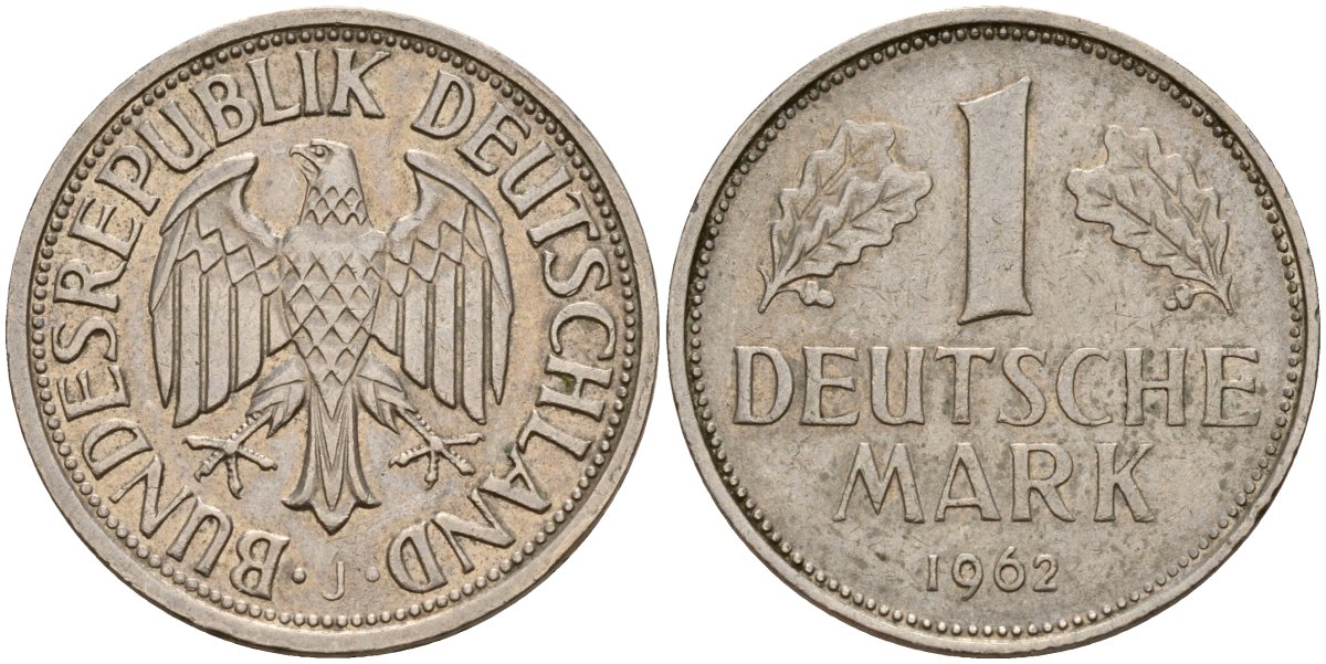 ФРГ 1 марка 1962 J KM 110, J. 385 медно-никель 4159-1047