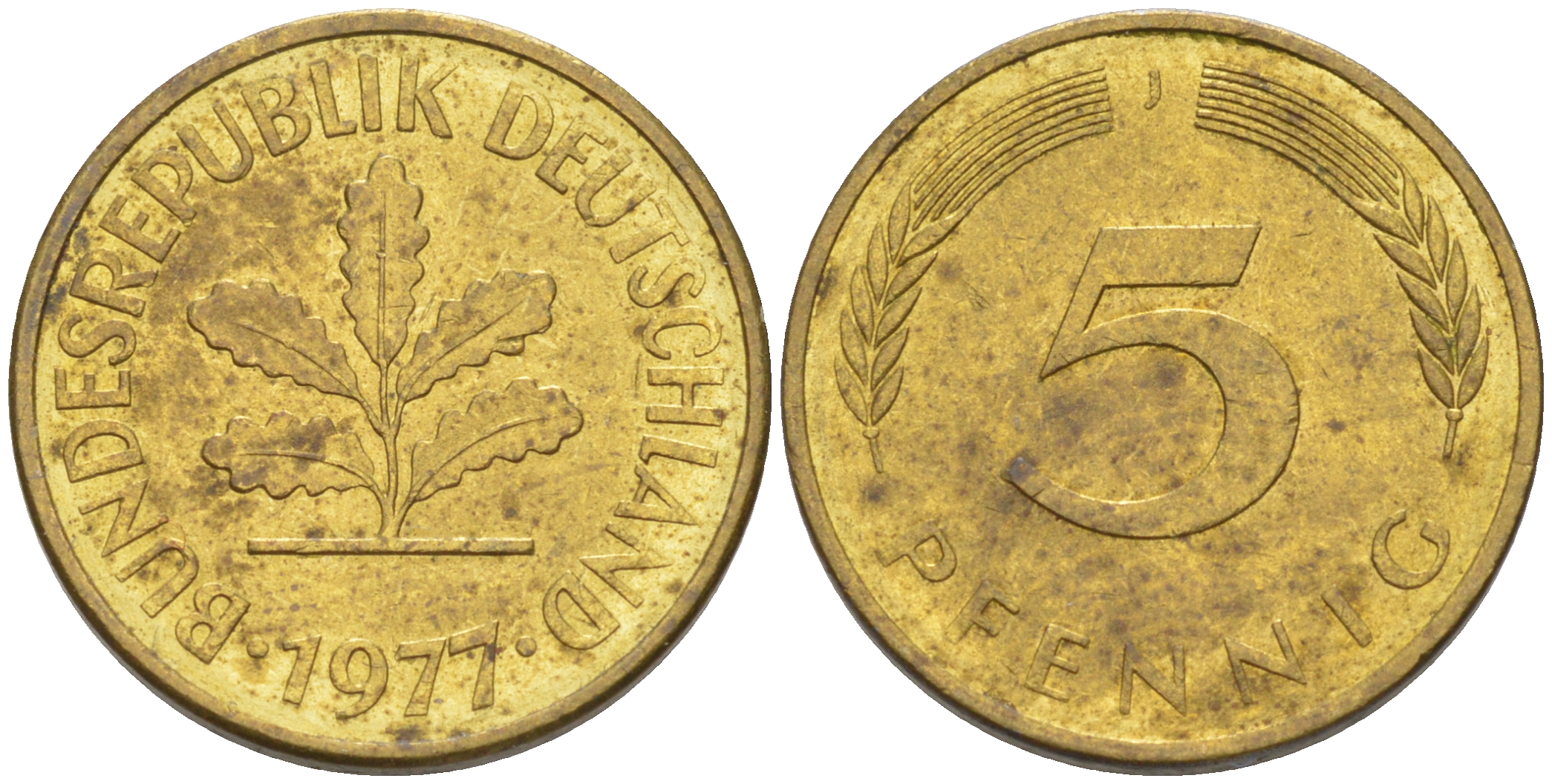 ФРГ 5 пфеннигов 1977 J KM 107, J. 382 сталь плакированная латунью 4514-941