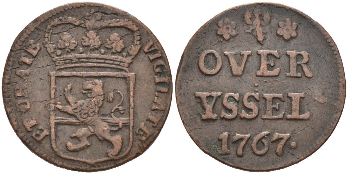 Оверэйсел (Overyssel), Нидерланды 1 дуит 1767 KM 90 медь 4575-1246