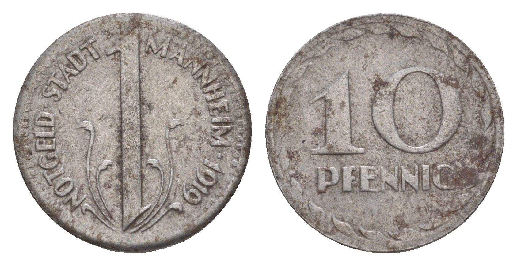 Мангейм 10 пфеннигов 1919 Funck 315.2, Men18 20355.4 железо 4659-355