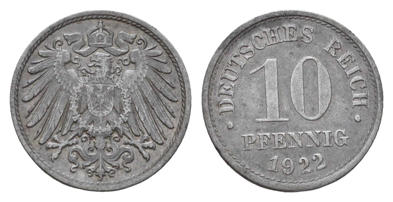 Германия 10 пфеннигов 1922 KM 26, J. 299 цинк 4636-1138