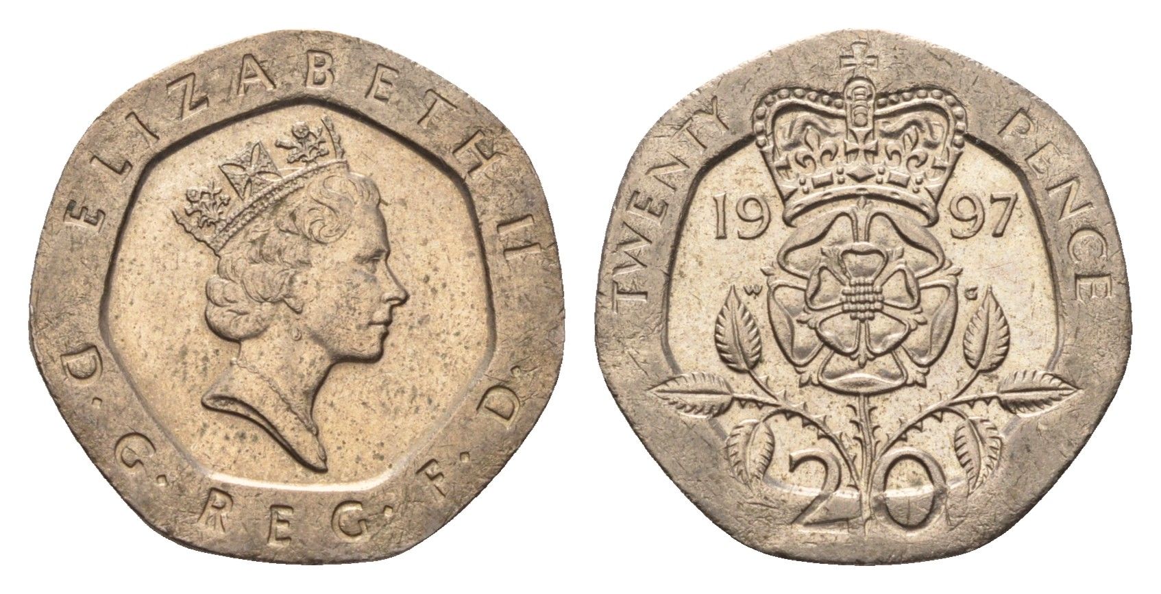 Великобритания 20 пенсов 1997 Елизавета II (1952-2022) KM 939, Spink 4361 (G2) медно-никель 4696-849