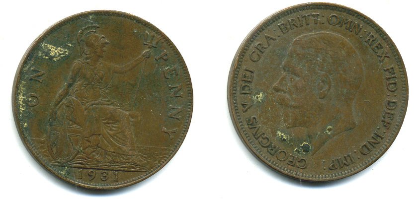 Великобритания 1 пенни 1931 Георг V (1910-1936) КМ 838, Spink 4055 бронза 41-1125