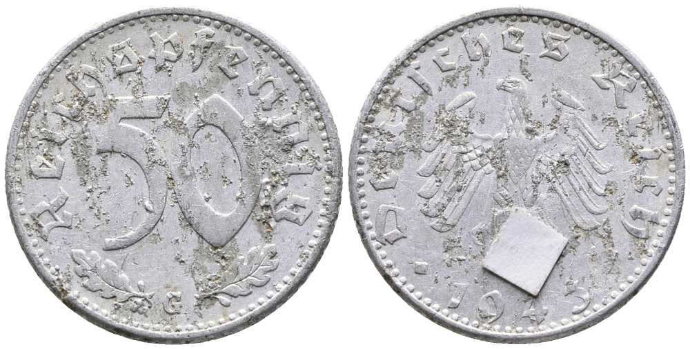ГЕРМАНИЯ 50 РЕЙХСПФЕННИГОВ 1943 G KM 96, J. 372 алюминий 24-926