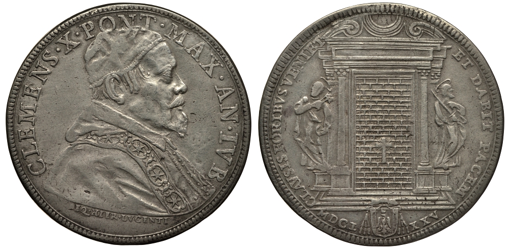 Ватикан 1 пиастр AN IVB/1675 Климент X. Апостолы Петр и Павел у Святых Врат Dav. 4079, Muntoni 12 серебро 10-005-43
