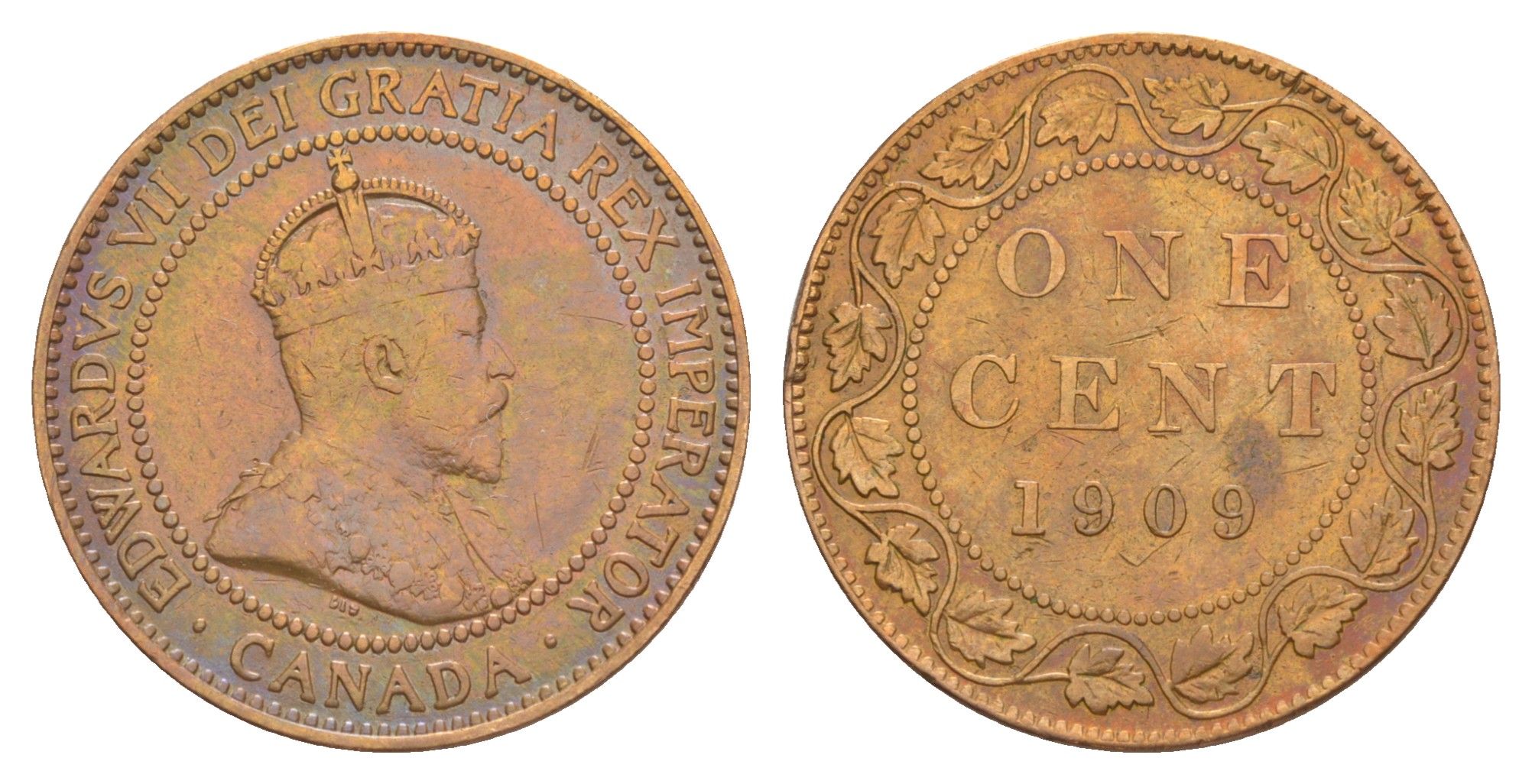 Канада 1 цент 1909 Эдуард VII (1901-1910) KM 8 бронза 4637-143