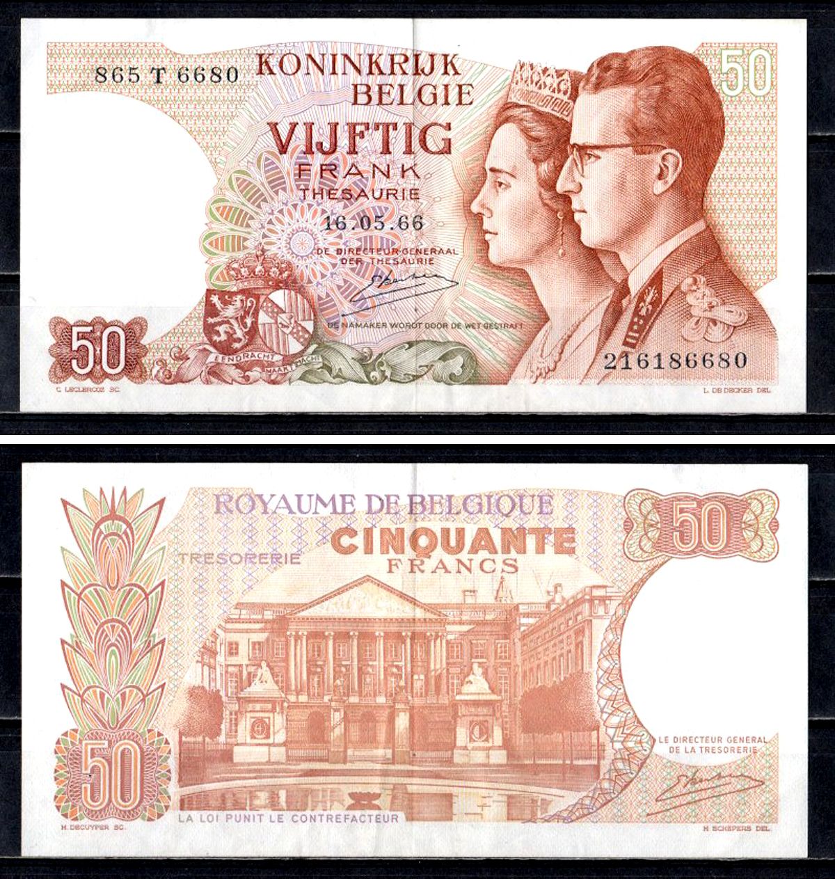 Бельгия 50 франков 1966 Pick 139 (3) бумага 6312-38-2-2