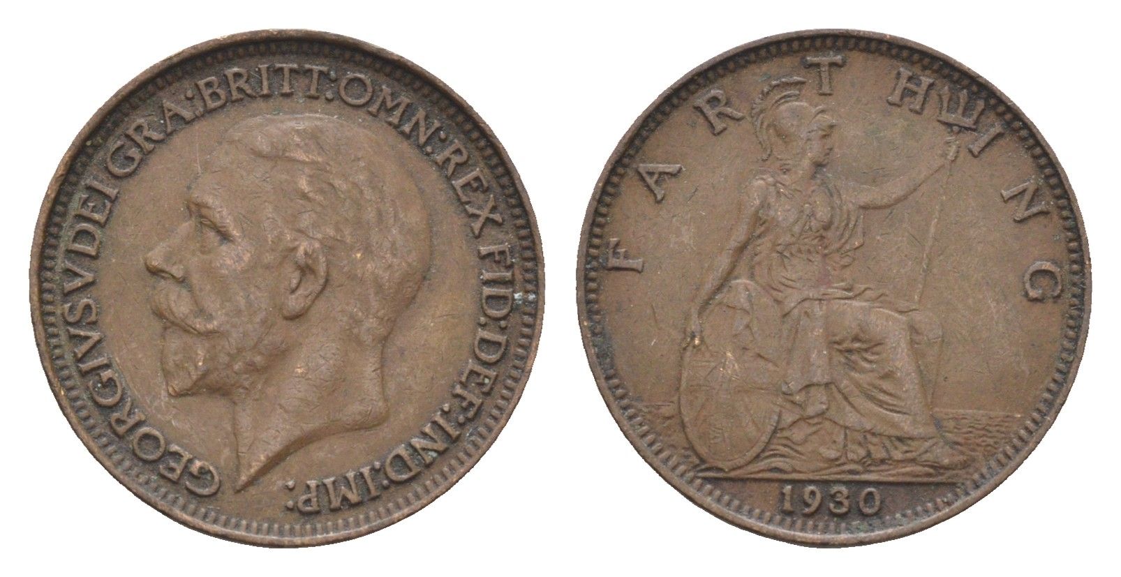 Великобритания 1 фартинг 1930 Георг V (1910-1936) KM 825, Spink 4061 бронза 4664-311