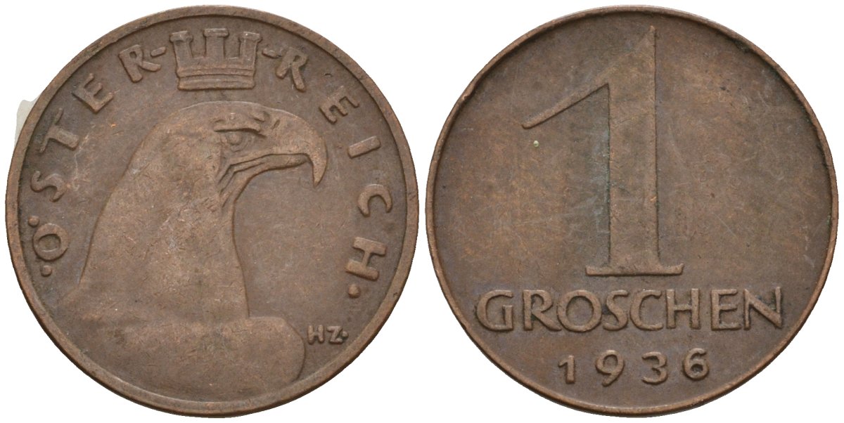 Австрия 1 грош 1936 KM 2836 бронза 4136-1259