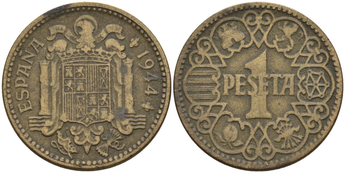 Испания 1 песета 1944 национальное правительство (1939 - 1947) KM 767 алюминиевая бронза 4155-317