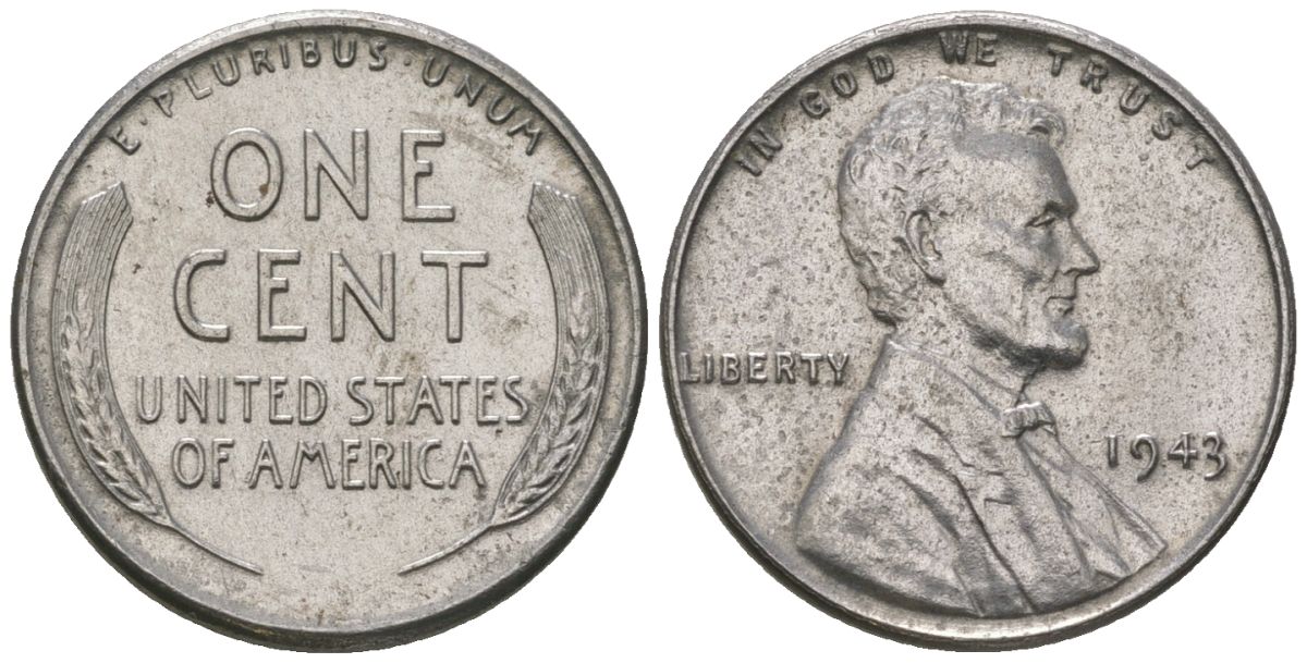 США 1 цент 1943 Авраам Линкольн KM 132 a сталь покрытая цинком aUNC 4580-467