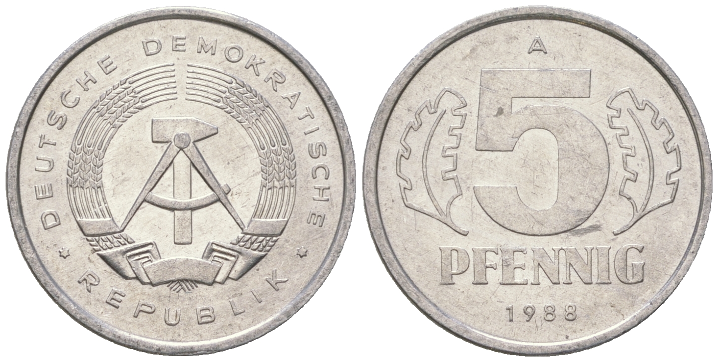 ГДР 5 пфеннигов 1988 A КМ 9.2 алюминий 3458-1261