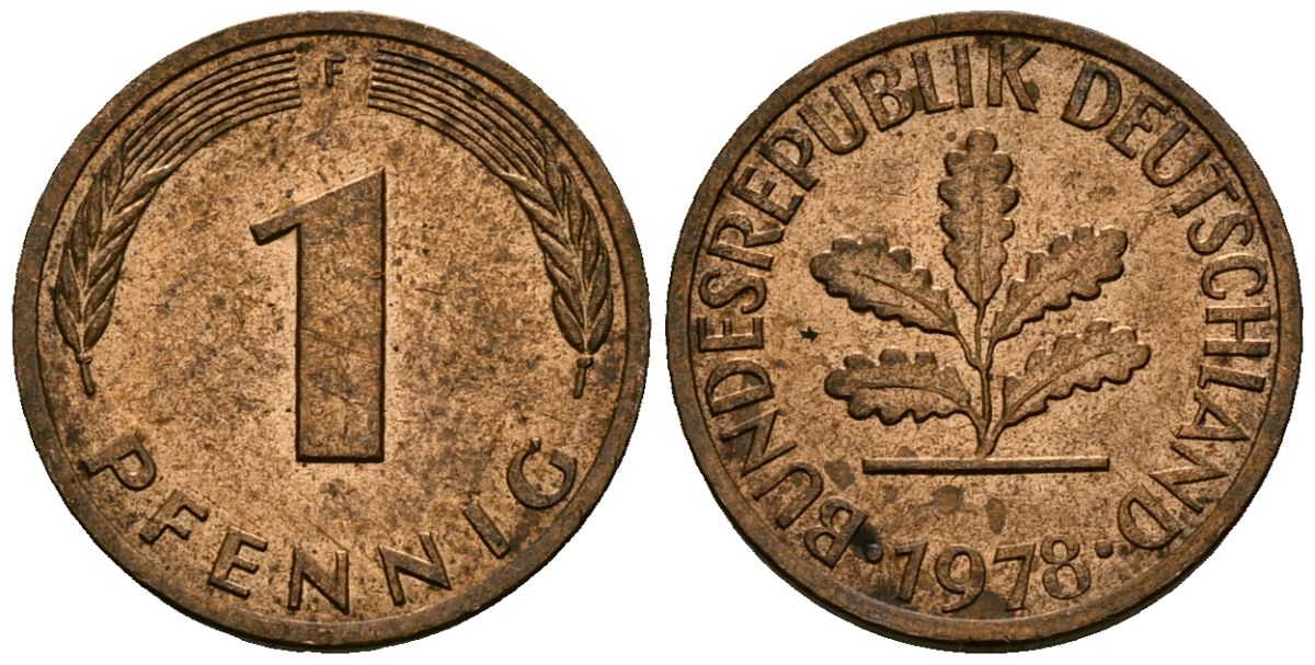 ФРГ 1 пфенниг 1978 F KM 105 сталь плакированная медью 4173-1043