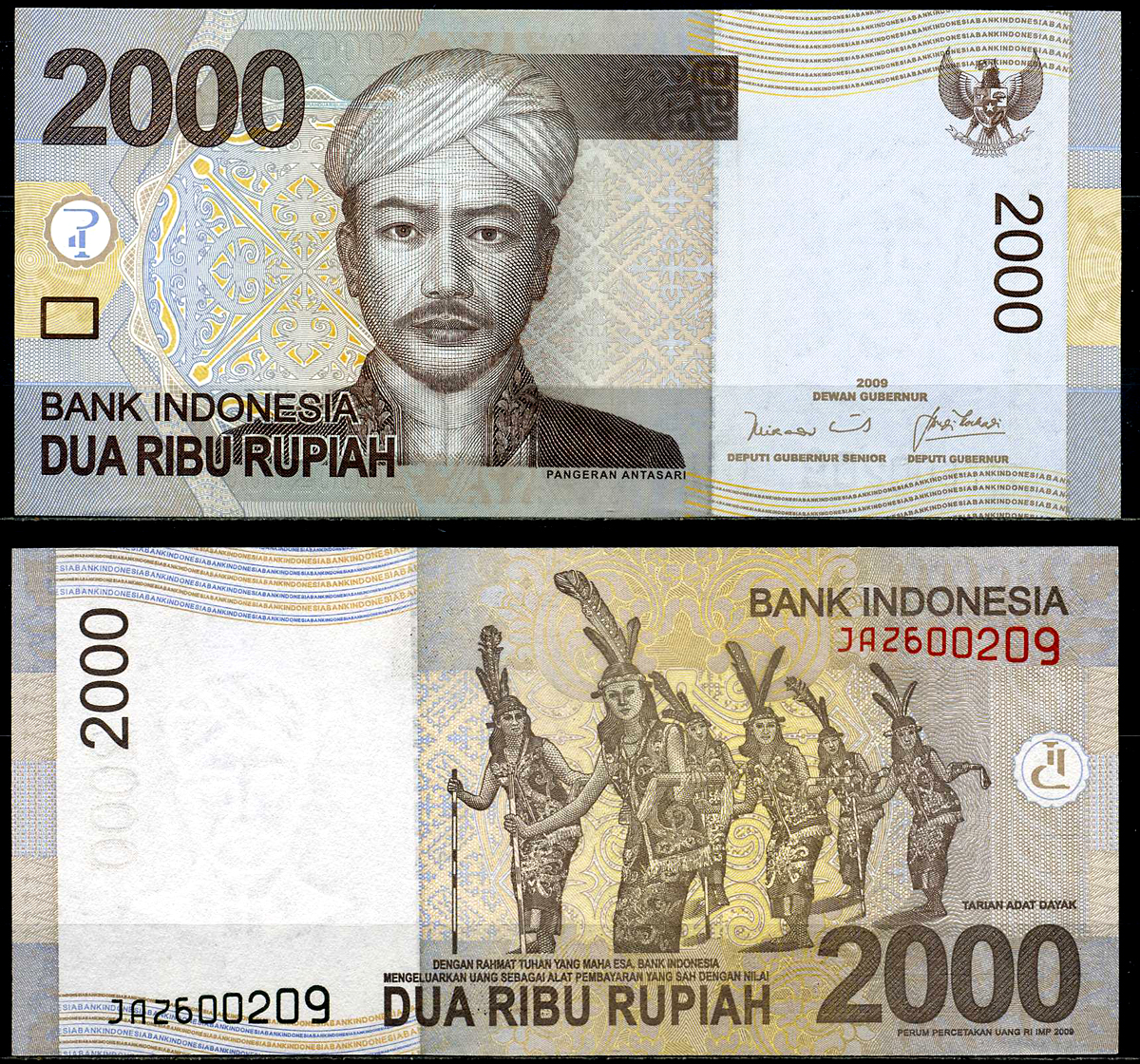 Индонезия 2000 рупий 2009 Принс Антасари, танцоры-даяки (Южный Борнео) Pick 148a бумага UNC (пресс) 7201-13-1
