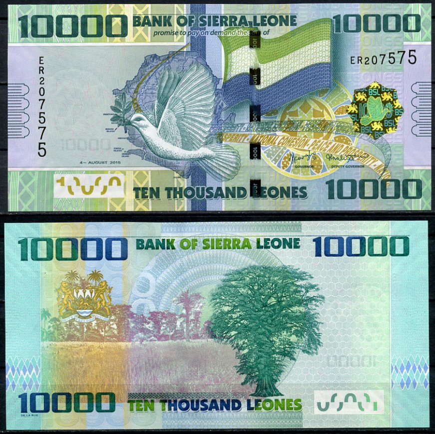 Сьерра-Леоне 10000 леоне 2015 голубь, флаг Pick 33 c  бумага  UNC (пресс) 448-81-3