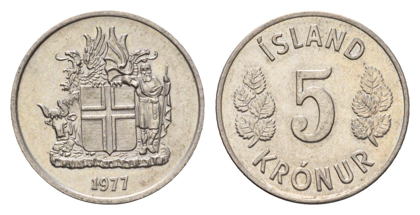 Исландия 5 крон 1977 KM 18 медно-никель UNC 4687-911