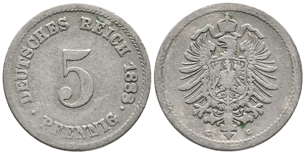 ГЕРМАНИЯ 5 ПФЕННИГОВ 1888 G, СТАРОГЕРБОВКА KM 3, J. 3 медно-никель 39-421