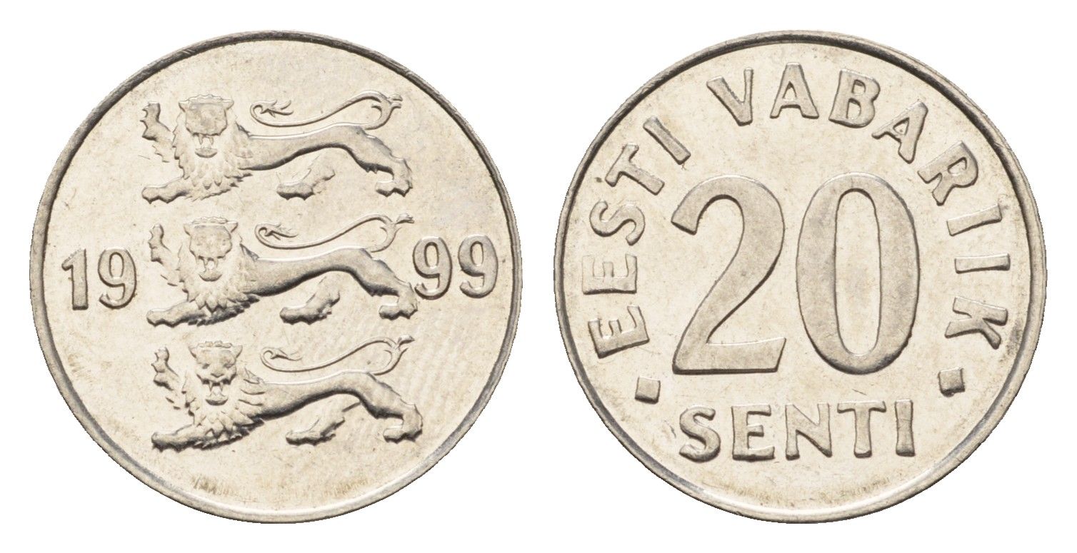 Эстония 20 сентов 1999 KM 23a сталь плакированная никелем UNC 4689-726