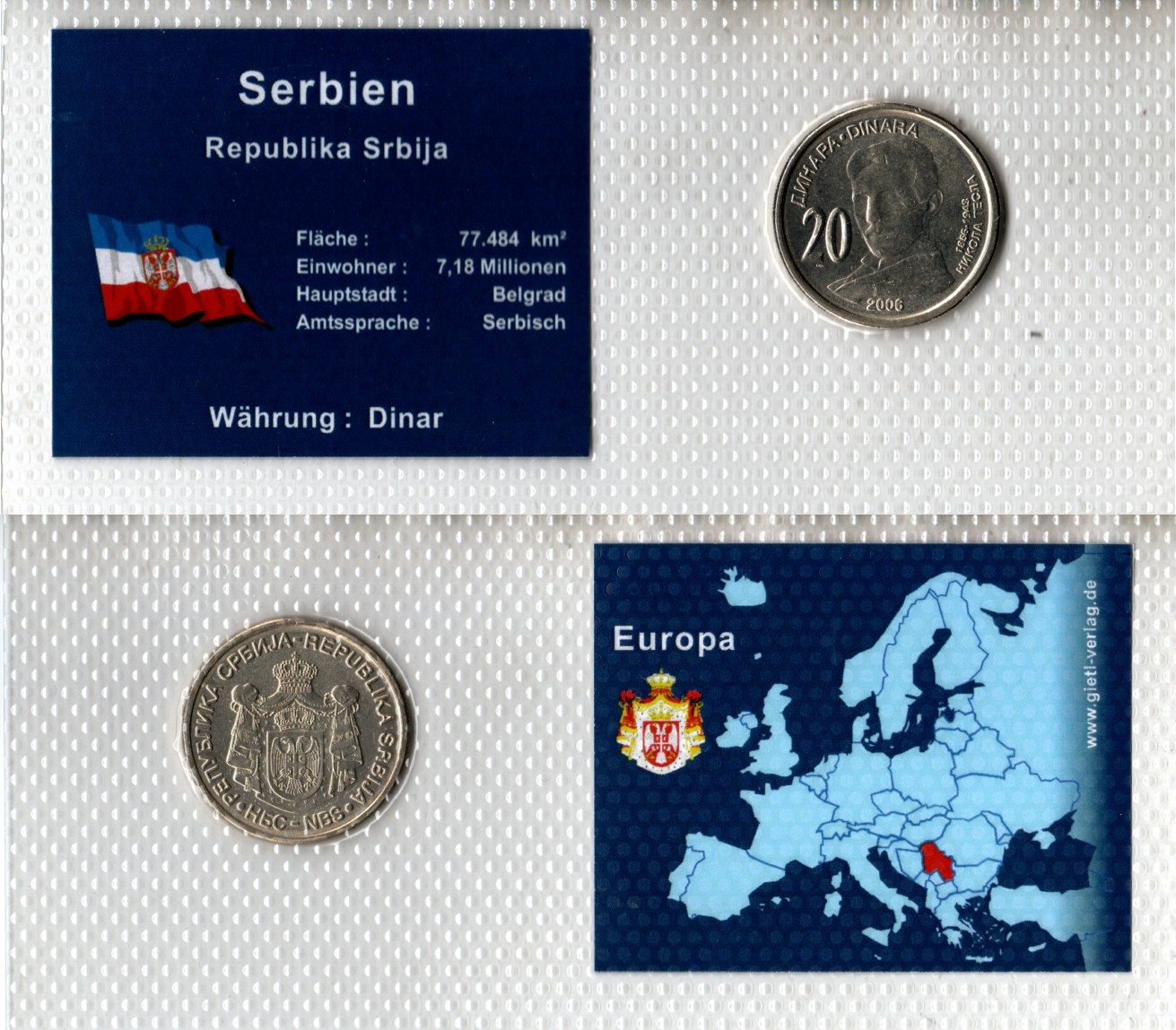 Сербия 20 динаров 2006 150 лет со дня рождения Николы Теслы, в красочной упаковке с информацией о стране KM 42 медь цинк никель UNC 2-6-3-60