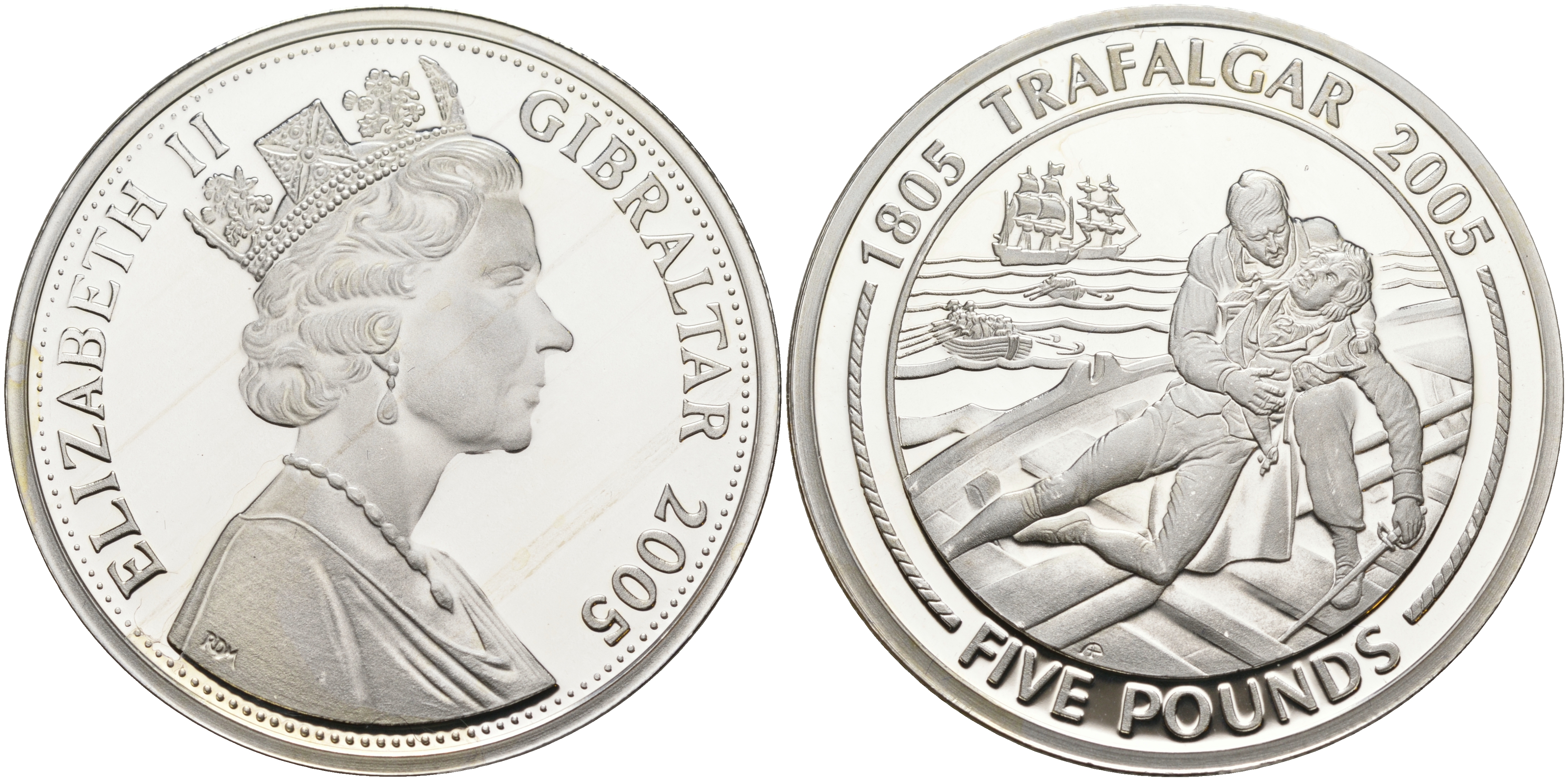 Гибралтар 5 фунтов 2005 Трафальгарское сражение, спасение на шлюпках серебро PROOF 1095-1-61
