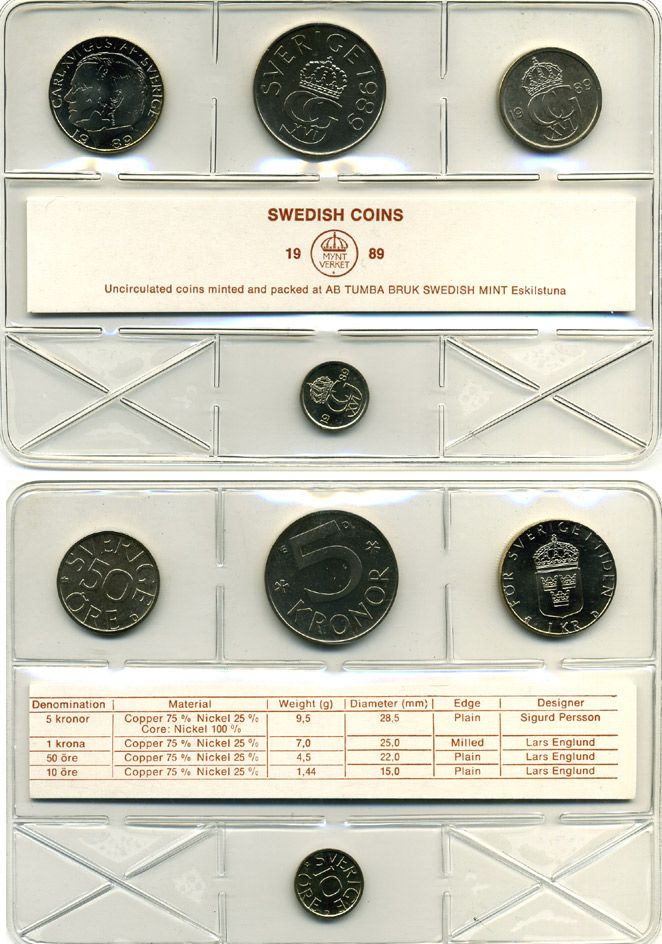 Швеция набор из 4 монет 1989 Карл XVI Густав (1973- ) официальный набор монетного двора UNC 2-4-1-10