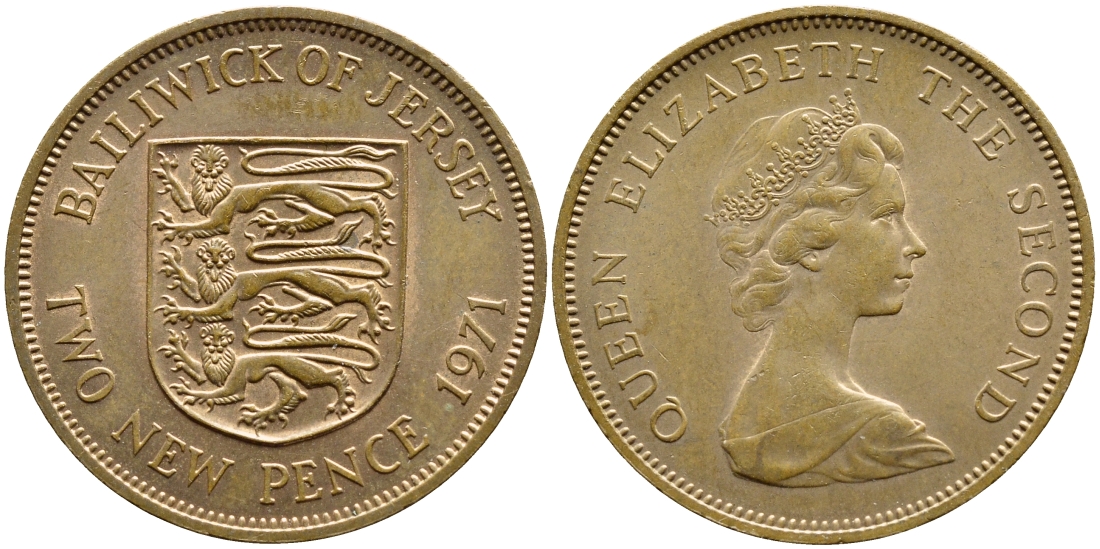 ДЖЕРСИ 2 ПЕНСА 1971 ЕЛИЗАВЕТА II KM 31 бронза UNC 51-426