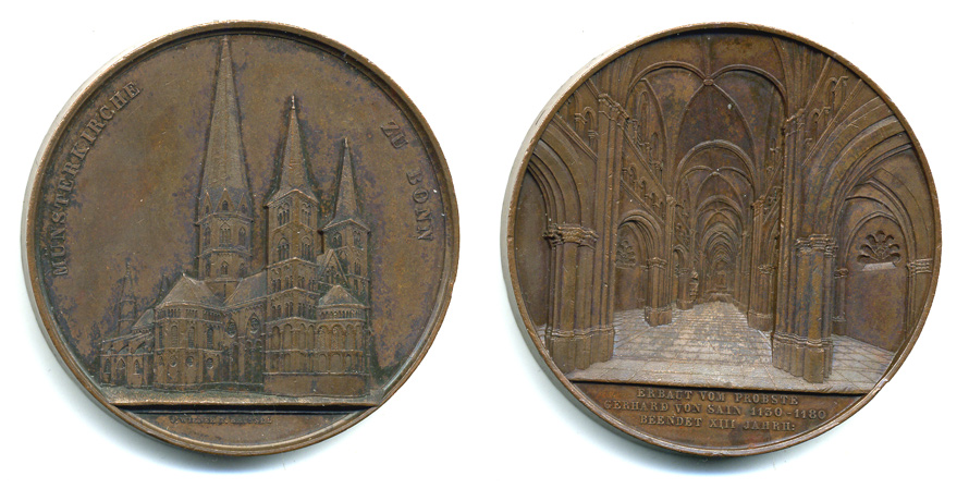 ГЕРМАНИЯ МЕДАЛЬ XIX ВЕК ГОРОДСКАЯ ЦЕРКОВЬ. БОНН. Серия архитектурные памятники Европы бронза 1072-3-41