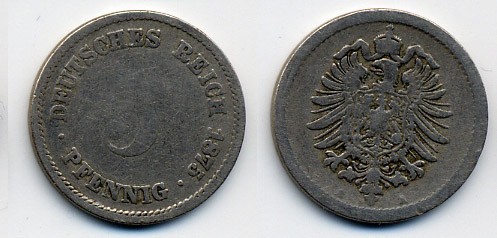 ГЕРМАНИЯ 5 ПФЕННИГОВ 1875 A, СТАРОГЕРБОВКА KM 3, J.3 медно-никель 46-216
