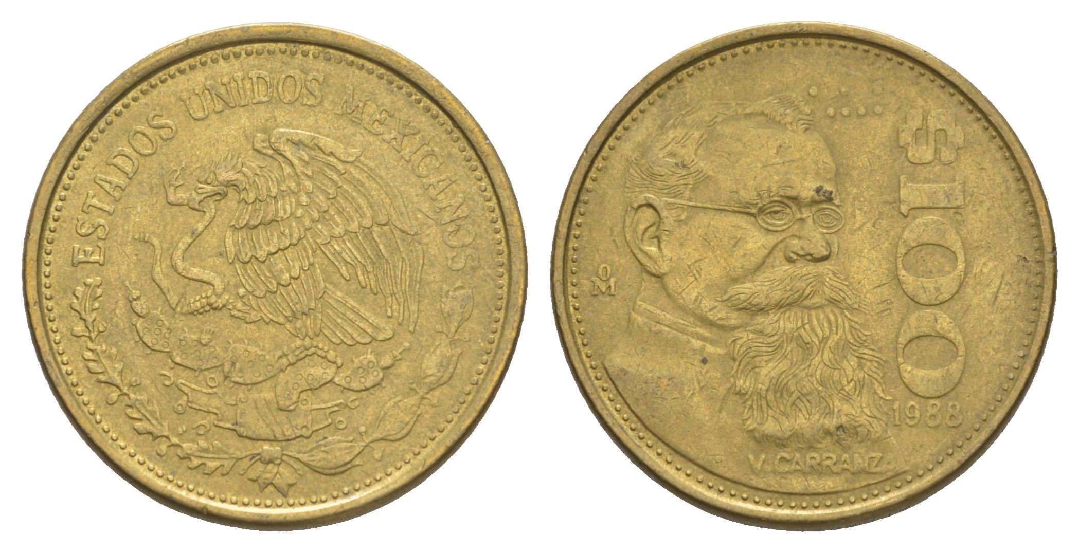 Мексика 100 песо 1988 Мо, Венустиано Карранса де ла Гарса KM 493 алюминиевая бронза 4646-341