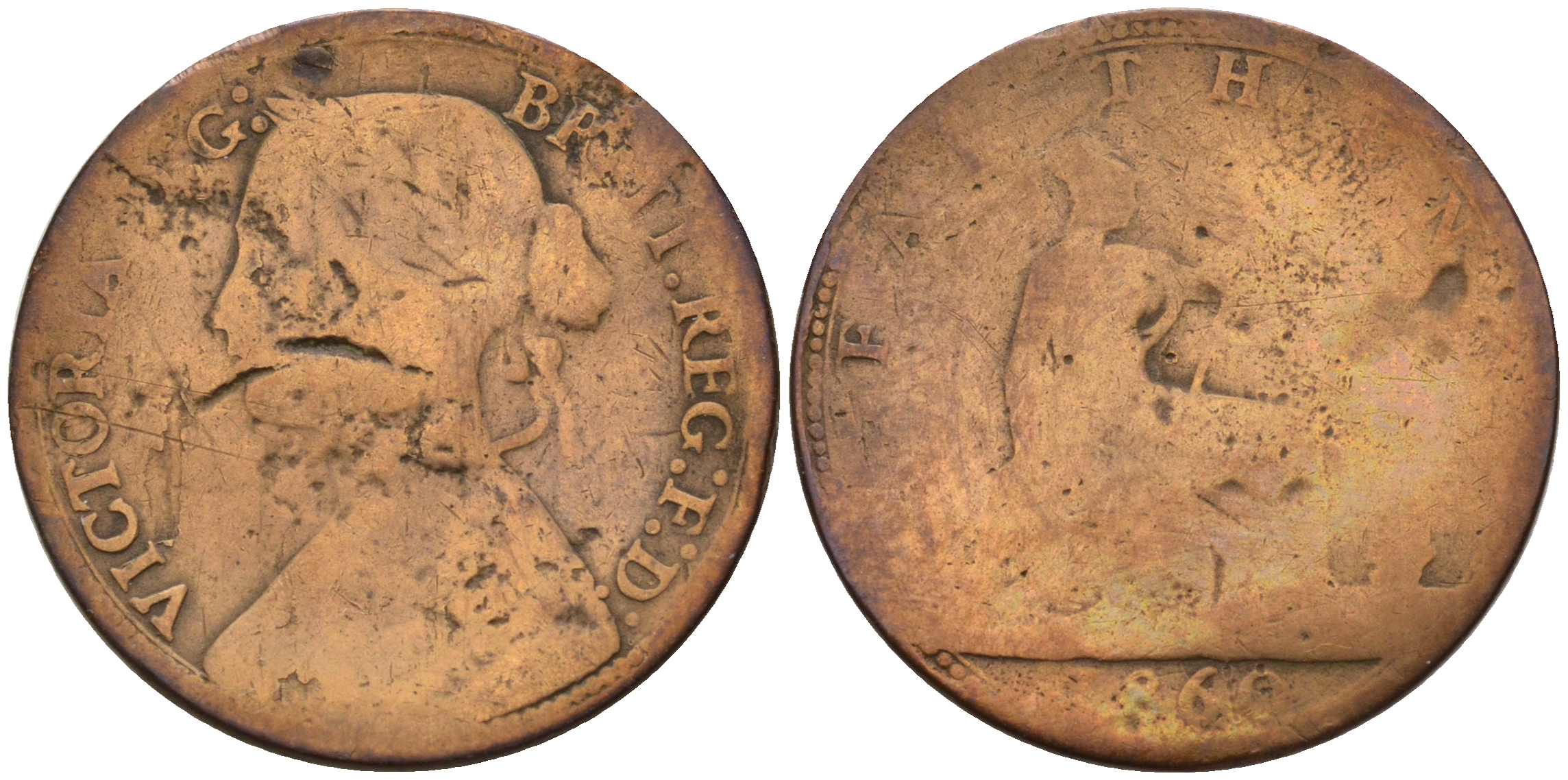 Великобритания 1 фартинг 1860 Виктория (1837-1901), бисерная кайма KM 747.1, Spink 3958 бронза 4160-1161