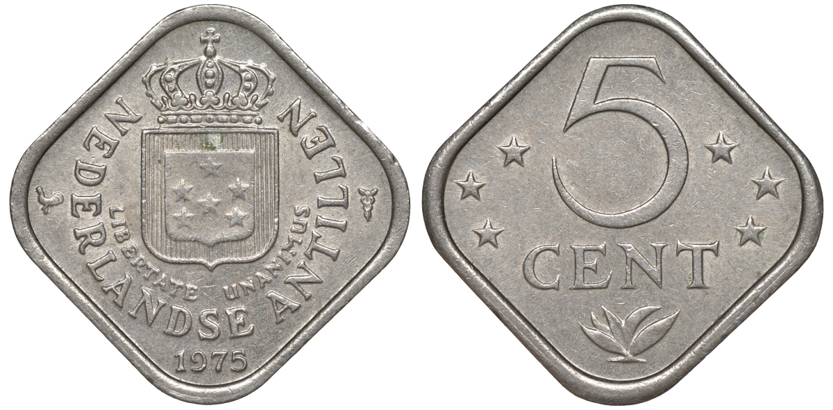 Нидерландские Антилы 5 центов 1975 Юлиана (1948-1980) KM 13 медно-никель 4610-951