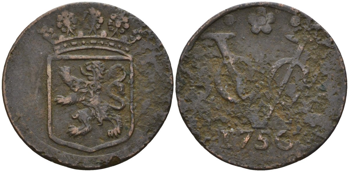 Нидерландская Ост-Индия 1 дуит 1750 KM 70 медь 4143-1146